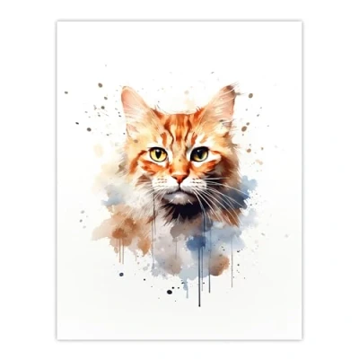 Image of Artery8 Orange Tabby Cat Lovers Gift Watercolour Pet Portrait Painting Artwork Large Wall Art Poster Print Thick Paper 18X24 Inch