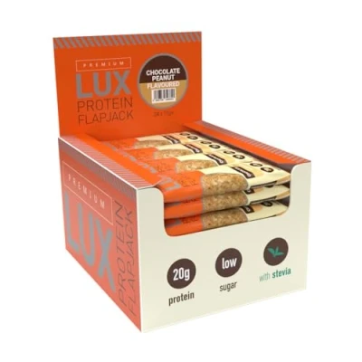 Image of BW Premium LUX 20g High Protein Flapjack Bars 24 x 75g Oat Based Low Sugar Snack Bodybuilding Warehouse (Chocolate Peanut)