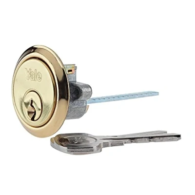 Image of Yale Replacement Rim Cylinder, Polished Brass, 2 Keys, Suitable for 38 57 mm Doors