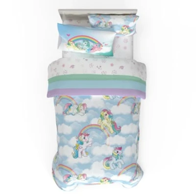 Image of Franco Collectibles My Little Pony Classic Retro Rainbow Bedding 5 Piece Super Soft Comforter and Sheet Set with Sham, Twin, (100% Official Licensed Product)