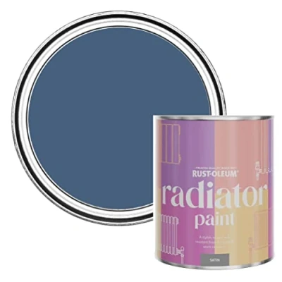 Image of Rust Oleum Blue Heat Resistant Radiator Paint in Satin Finish Ink 750ml
