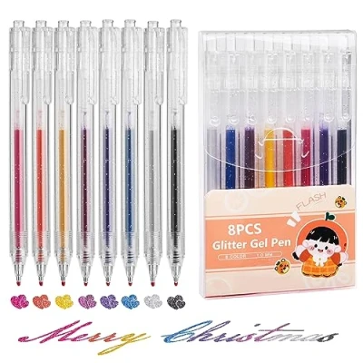 Image of EooUooIP Glitter Gel Pens, 8 Pieces Ink Pens,Metallic Pens with Quick Drying 1.0 MM Retractable Pen Set,for Journaling Coloring Drawing Doodling Office School
