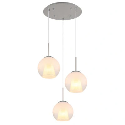 Image of Barry Cluster Pendant Ceiling Light Nickel Matt Balls Opal Glass Shade 3x E27