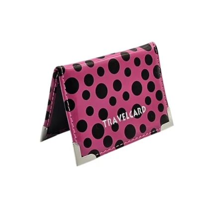 Image of AlezyB 1x Bus Pass Holder Dotted Hot Pink Travel Card, Credit Card and ID for Men Women Soft Leather, Cases &amp; Money Organisers