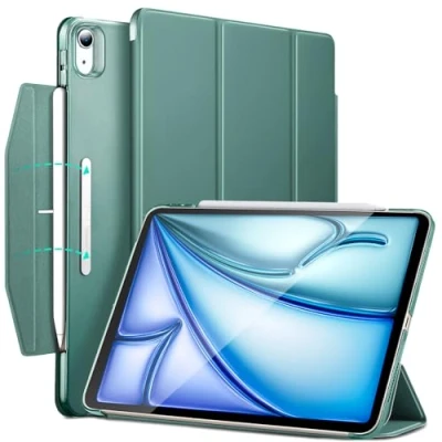 Image of ESR iPad Case Compatible with Air 11 Inch (2024) M2, 6th Generation/Air 5th Generation 2022/Air 4th 2020 Pencil Holder, Trifold Stand Smart Clasp, Ascend Series, Green