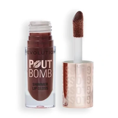 Image of Revolution, Pout Bomb Shimmer Gloss, High Shine Lip Gloss &amp; for Glossy Lips with Hyaluronic Acid Sweet Vanilla Scent, Chocolate Sparkle, 4.5ml