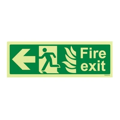 Image of V Safety Glow In The Dark NHS Fire Exit Arrow Left Sign 300mm x 100mm Rigid Plastic