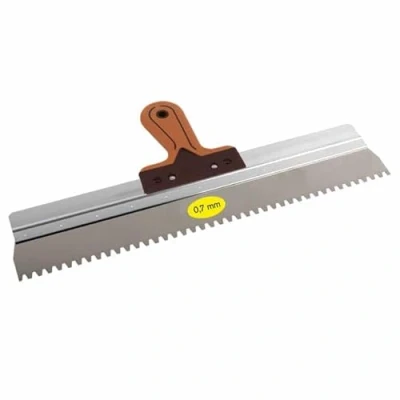 Image of Serrated Plastering Spatula Toothed Superprof 19&quot; 480mm V Notch Plasterers Render Base Coat, Stainless Steel .7mm Stiff Blade Putty Screed Rubber Grip Offset
