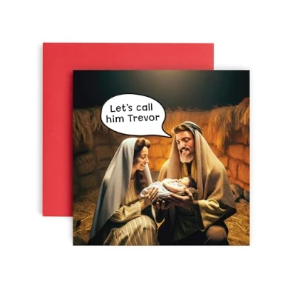 Image of Huxters Christmas Cards for Women Men Call him Trevor Happy card and her Family holiday Dad Mum Brother Sister Auntie Uncle Daughter laughter