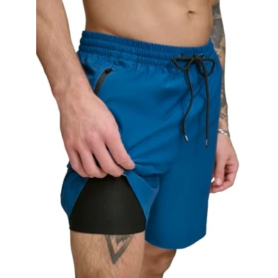 Image of DKNY Men&#039;s Stretch Quick Dry Volley UPF 40+ Protection Swim Trunk, Poseidon, Large