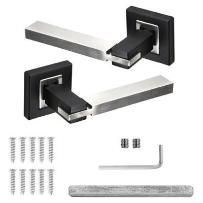 Image of Decoranddecor Duo Colour Door Handles Internal Aluminium Silver and Black Handle Sets for Interior Doors Bedrooms &amp; Bathroom Nexus Range