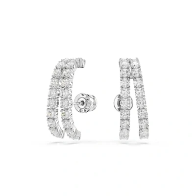 Image of Swarovski Matrix ear cuffs, Round cut, White, Rhodium plated