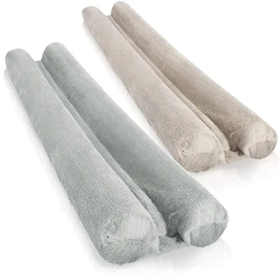 Image of COM FOUR® 2x draft stopper for the door microfibre bottom seal with double protection against drafts and noise (02 pieces grey/taupe)