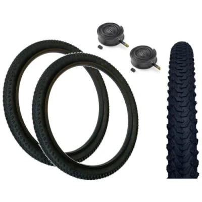 Image of PAIR Baldy&#039;s 20 x 2.0 BLACK Kids Mountain Bike Chunky Tyres And Schrader Tubes