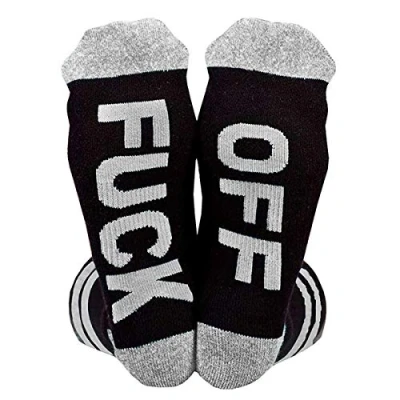 Image of EHOTER Unisex FUCK OFF Socks Funny Fun Casual Cotton Ribbed Knit Half Crew April Fool Day&#039;s Joke Novelty Gifts for Women Men (Grey)