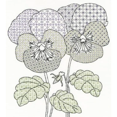 Image of Bothy Threads Blackwork Pansies Counted Cross Stitch Kit