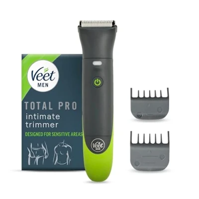 Image of Veet Total Pro Precision Intimate Trimmer for Men, Grooming Device Body, Beard &amp; Pubic Hair Safe Gentle Trimming Sensitive Areas Rechargeable, 100percent Waterproof, Designed Wet Dry Use