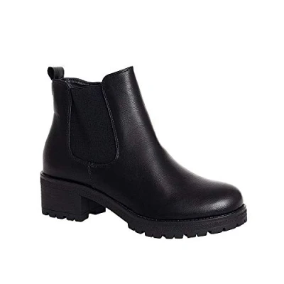Image of shelikes Womens Ladies Black PU Suede Zip Block Platform Heel Ankle Chelsea Boots [BLACK 3]