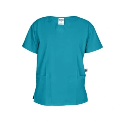 Image of lynwood Medical Uniforms &amp; Scrubs V Neck Scrub Top with Short Sleeves Professional Work Wear Nurses Uniform, Dental, Healthcare Tunics Women 2 Large Pockets Teal XS