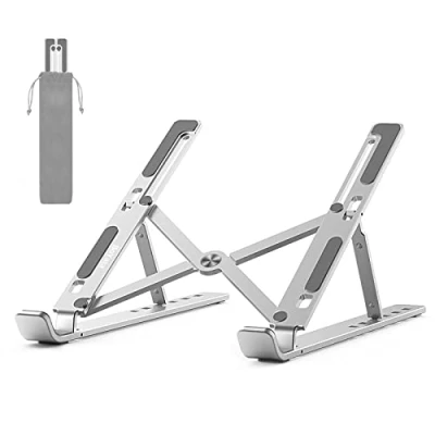 Image of BoYata Laptop Stand, 6 Levels of Height Adjustable Portable Holder for Desk, Aluminum Foldable Riser, Compatible with MacBook Air/Pro, Dell, HP, Acer, Most 10 15.6 Laptops Silver
