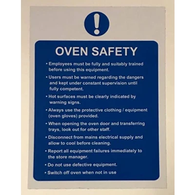 Image of Oven Safety kitchen catering sign Self adhesive sticker 200mm x 150mm
