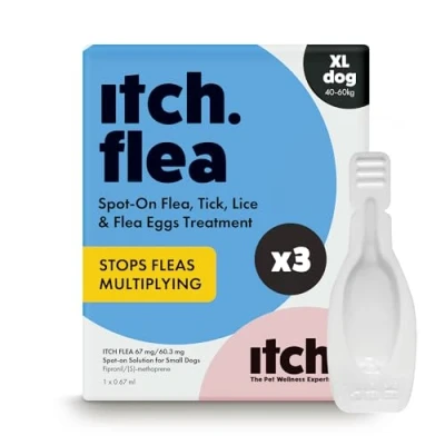 Image of Itch X Large Dog Flea &amp; Tick Treatment Spot On Solution Dogs Over 40kg Kills Fleas, Lice, Ticks, Eggs and Larvae 3 Pipettes