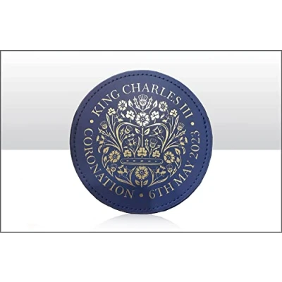 Image of Elgate King Charles III Coronation Official Logo Embossed PU Coaster Commemorative Collectable Memorabilia Souvenirs Gift (Blue)
