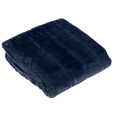 Image of Paoletti Empress Soft Faux Fur Throw, Navy, 130 x 180cm