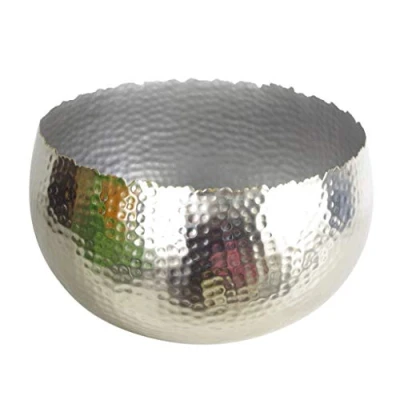 Image of LEAF 7311 Large Metal Planter 32 x 20cm Hammered Silver Colour Curvy Edge, 32cm