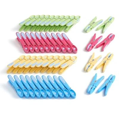 Image of culiclean Clothes Pegs for Washing Line Strong Soft Grip 48 pcs Flower blue yellow green pink Non Slip Heavy Duty Large Plastic Laundry Peg Secure Rubber Mark Free