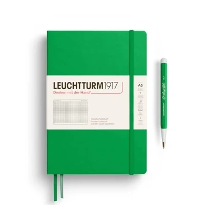 Image of LEUCHTTURM1917 372195 Notebook Medium (A5), Hardcover, 251 Numbered Pages, Spring Leaf, Squared