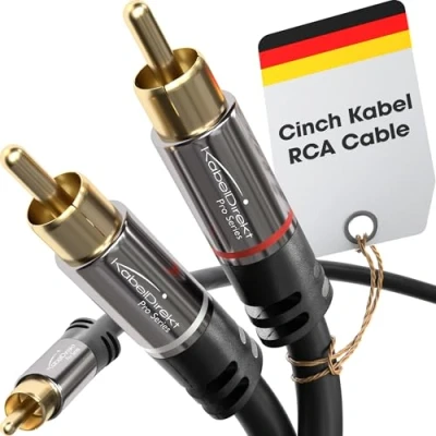 Image of KabelDirekt 5m RCA/phono Y cable, 1 to 2 RCA/phono, stereo audio cable (coax male/male cinch plugs, analogue/digital, adapter for subs/amps/Hi Fis/home cinema/receivers, black)