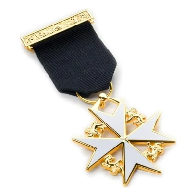 Image of The Masonic Collection Knight of Malta Breast Jewel Comes With Black Ribbon and Gold Plating In Clear Wallet A Perfect Gift Accessory For Freemason Men