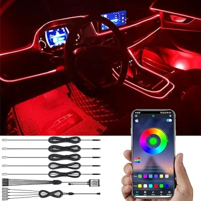Image of TABEN Car Atmosphere Light Kit Music Sync Multicolor RGB 16 Million Colors 6 Meters Fiber Optic USB Footwell Ambient Lighting Kits, Sound Active Function and Wireless Bluetooth APP Control DC 12V