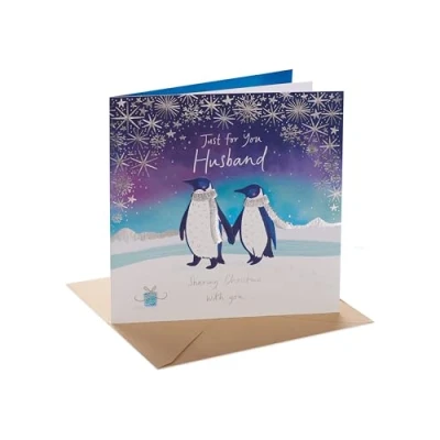 Image of UK Greetings Christmas Card for Husband Adorable Penguins Design