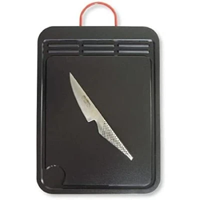 Image of Grunwerg Deluxe Polyethylene Cutting Board with Metal Handle, Black, 25 x 36 1.2 cm