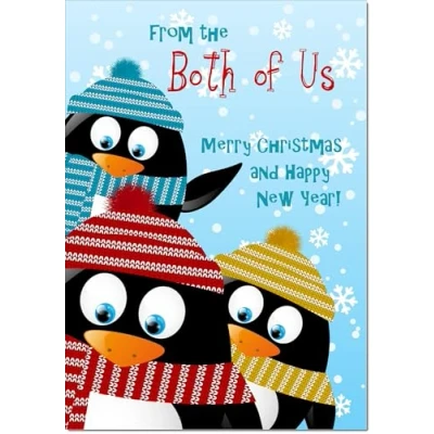 Image of doodlecards From Both Of Us Christmas Card Three Penquins Medium Size for with Plain Envelope