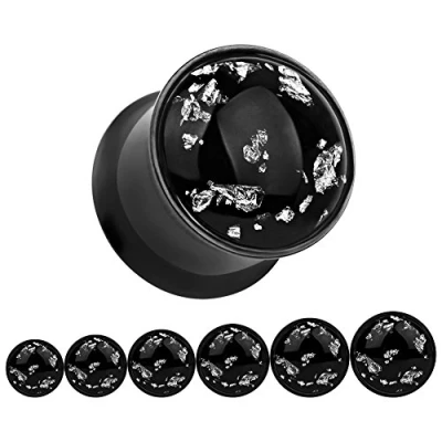 Image of KUBOOZ(1 Pair) Simple Black Gold foil Ear Plugs Tunnels Gauges Stretcher Piercings 5/8&quot;
