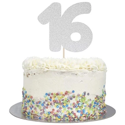Image of Large Number 16 Glitter Cake Topper (Silver Glitter)