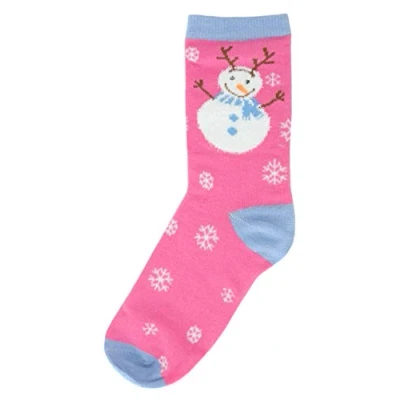 Image of RJM Kids Cotton Rich Christmas Socks Pink Snowman 4 6