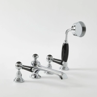 Image of Milano Elizabeth Traditional 4 Tap Hole Bath Shower Mixer with Lever Handles Chrome and Black