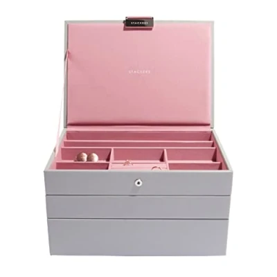 Image of Stackers Dove Grey with Antique Rose Classic Medium Jewellery Box, Set of 3
