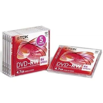 Image of TDK T19431 Rewritable DVD RW Blank 4.7GB in Jewel Case (Pack of 5) 2 6x Speed