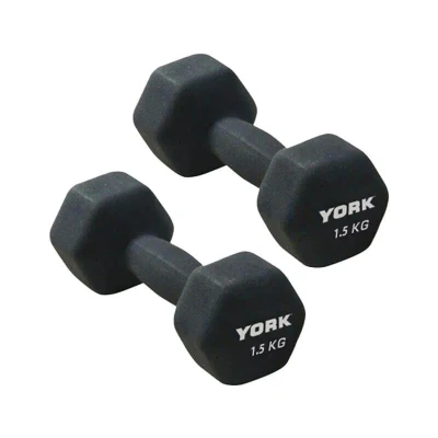 Image of York Fitness Single Neoprene Hex coating Dumbbell, Black, 1.5KG