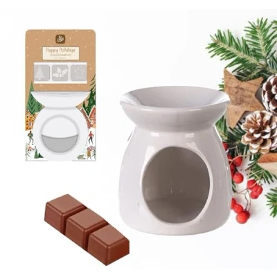 Image of Christmas Wax Melts &amp; Oil Burner Set Happy Holiday Gingerbread Scented