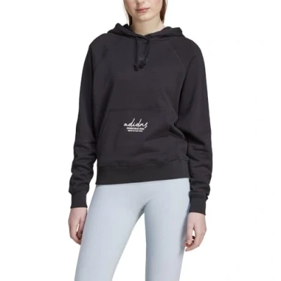 Image of adidas Women&#039;s SIGNATURE GRAPHIC EMBROIDERY FRENCH TERRY LOOSE HOODIE, black, XS