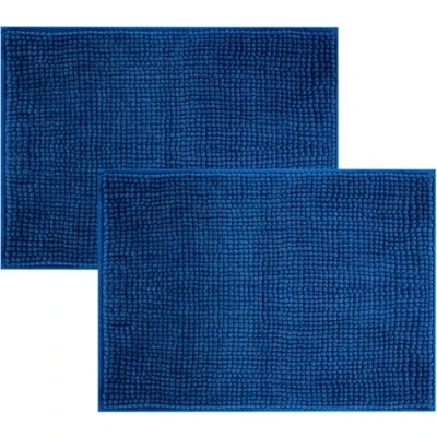 Image of Hafaa Bath Mat Non Slip Anti Mould 2 Pack (Navy) 40x60 cm Chenille Bathroom
