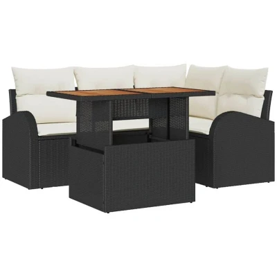 Image of vidaXL 5 Piece Garden Sofa Set with Cushions Black Poly Rattan