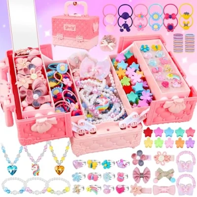 Image of Jewelry Toys for Girls, 172Pcs Jewel Rings, Necklaces, Bracelets, Hair Ties, Clips, Princess Dress Up Pretend Play Set, Gift Age 3 4 5 6 7 8 10+ Girls Kids Toddlers