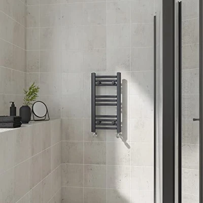 Image of Warmehaus Curved Heated Towel Rail Anthracite Bathroom Ladder Style Radiator Grey Central Heating 600x300mm